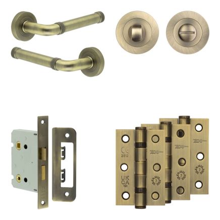 Complete Midtown Door Handle Pack - Bathroom - Antique Brass - By Frelan Hardware - JE-G6B3-AB