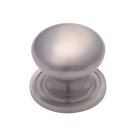 Heritage Brass Cabinet Knob Victorian Round Design with base 38mm Satin Nickel finish