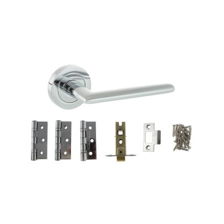STATUS Alabama Door Handle Pack (Latch Set - 2.5" CE Latch, 3" Fire Rated Hinges x3) - Polished Chrome