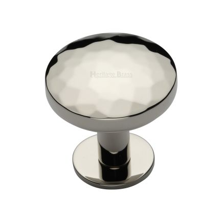 Heritage Brass Cabinet Knob Round Hammered Design with Rose 32mm Polished Nickel finish