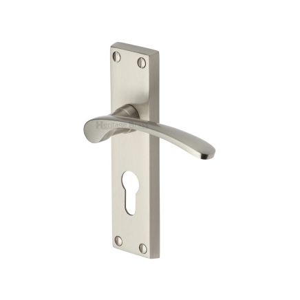 Heritage Brass Door Handle for Euro Profile Plate Sophia Design Satin Nickel finish