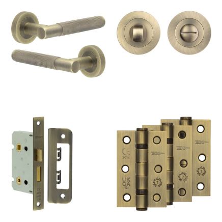 Complete Bari Door Handle Pack - Bathroom - Antique Brass - By Frelan Hardware - JE-D5B3-AB