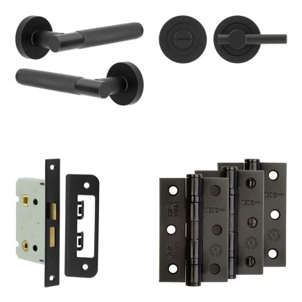 Complete Bari Door Handle Pack - Bathroom - Black - By Frelan Hardware - JE-D5B2-MB