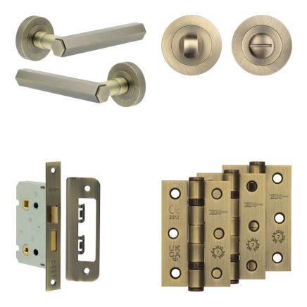 Complete Hex Door Handle Pack - Internal Doors - Antique Brass - By Frelan Hardware - JE-C5B3-AB