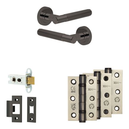 Complete Venice Door Handle Pack - Heavy Duty Latch - Black Nickel - 64mm / 3-inch Hinges - JE-F20B-BN