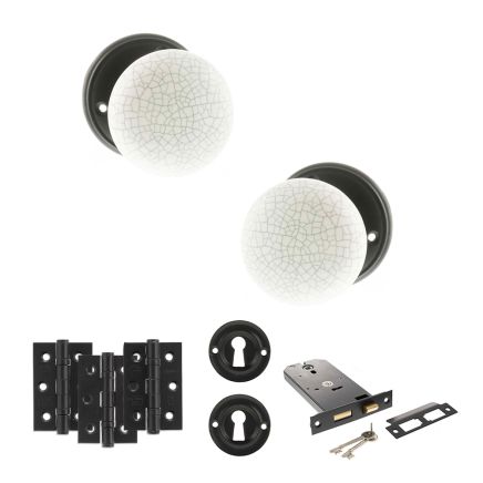 Old English Skipton Door Knob Pack (Lock Set - Horizontal Sashlock, 3" Fire Rated Hinges x3) - Matt Black