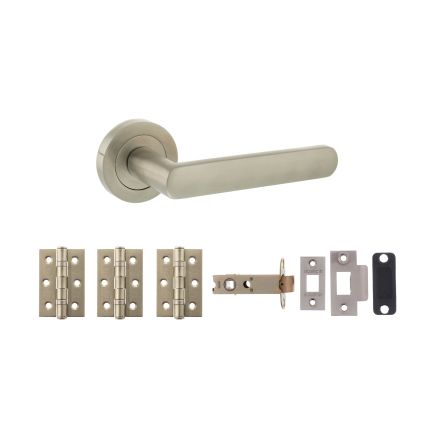 STATUS Carolina Door Handle Pack (Latch Set - 3" CE Latch, 3" Fire Rated Hinges x3) - Satin Nickel