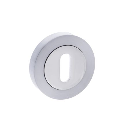 STATUS Key Escutcheons on Round Rose - Satin Chrome/Polished Chrome