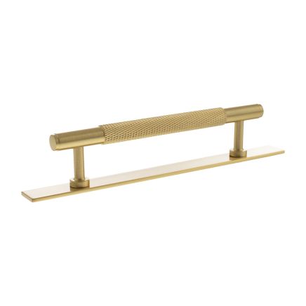 Millhouse Brass Eiffel Knurled T-Bar Cabinet Pull Handle on Backplate 128mm - Satin Brass