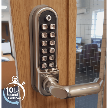 Borg BL5000 SS ECP - Easicode Pro, Round Bar Lever Handle Keypad & Inside Handle (No Device/With Optional Free Passage), Stainless Steel (SS) Finish