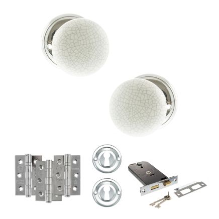 Old English Skipton Door Knob Pack (Lock Set - Horizontal Sashlock, 3" Fire Rated Hinges x3) - Polished Chrome