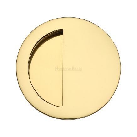 Round Half Moon Flush Pull Polished Brass finish
