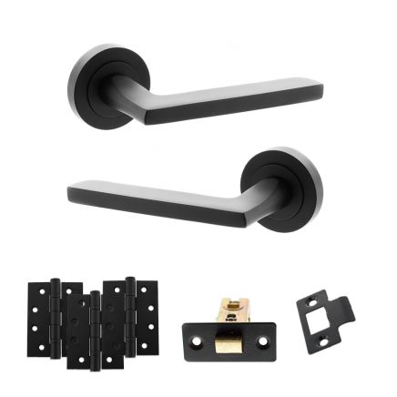 STATUS Alaska Door Handle Pack (Latch Set - 3" CE Latch, 4" Fire Rated Hinges x3) - Matt Black