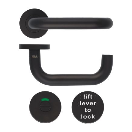 Zoo Hardware 19mm Lift to Lock Tubular Return to Door Lever set -Push On Rose - Grade 304 - Black