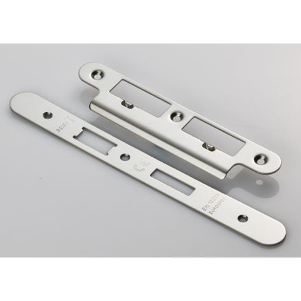 Forend Strike & Fixing Pack To Suit Din Euro Sash/Bathroom Lock-Bright Stainless Steel-Radius Forend - Bright Stainless Steel