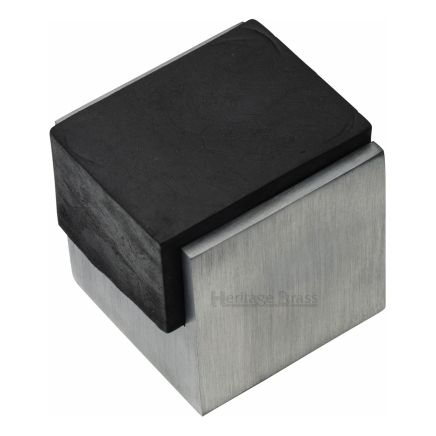 Heritage Brass Door Stop Square Floor Mounted Design Satin Chrome Finish