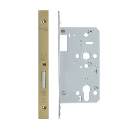 Zoo Hardware Din Euro Deadlock- Backset 60mm - 2 Pc Forend - Square - PVDSB - Single Throw - Satin
