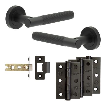 Complete Venice Door Handle Pack - Internal Doors - Matt Black - 64mm / 3-inch Hinges - JE-F2B-MB