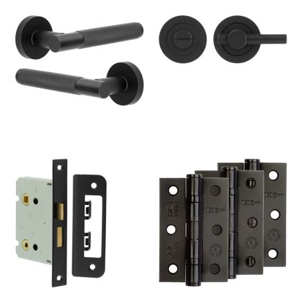 Complete Bari Door Handle Pack - Bathroom - Black - By Frelan Hardware - JE-D6B1-MB