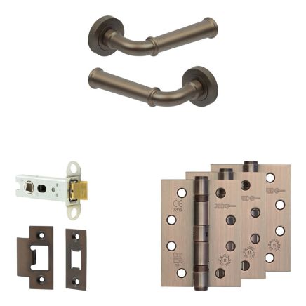 Complete Classic Door Handle Pack - Heavy Duty Latch - Dark Bronze - 76mm / 4-inch Hinges - JE-A21A-DB