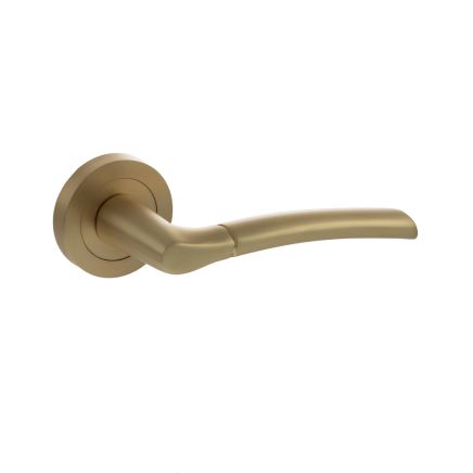 STATUS Indiana Lever Door Handle on Round Rose - Satin Brass (Pair)