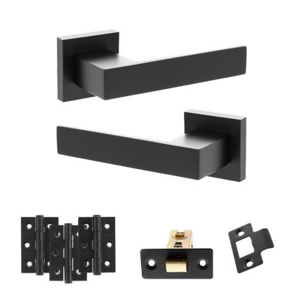 Senza Pari Panetti Door Handle Pack (Latch Set - 3" CE Latch, 3" Fire Rated Hinges x3) - Matt Black