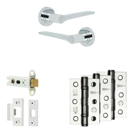 Complete Gio Door Handle Pack - Heavy Duty Latch - Polished Chrome - 76mm / 3-inch Hinges - JE-E21B-PC