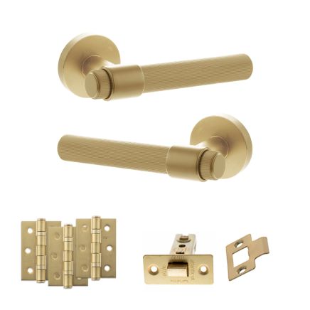 Senza Pari Fasana Door Handle Pack (Latch Set - 2.5" CE Latch, 3" Fire Rated Hinges x3) - Satin Brass