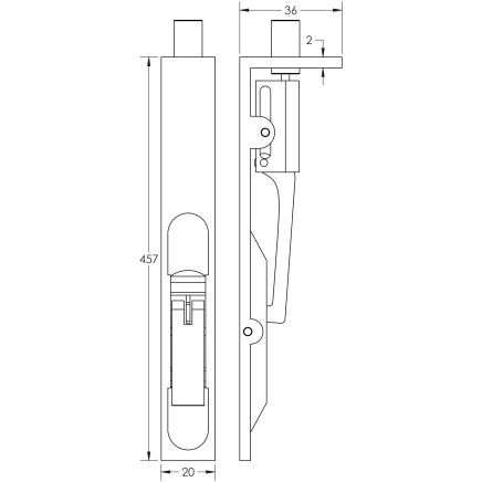Stainless Steel Lever Action Flushbolts Square Forend 457x20mm Satin Stainless Steel - By Frelan Hardware - JSS53