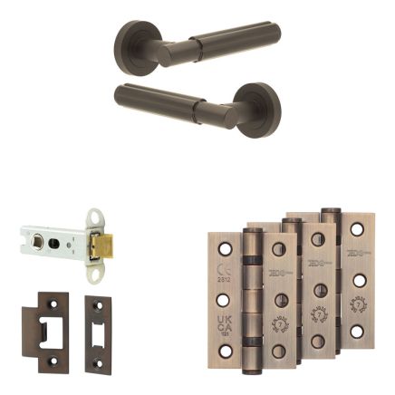 Complete Bloom Door Handle Pack - Heavy Duty Latch - Dark Bronze - 76mm / 3-inch Hinges - JE-B21B-DB