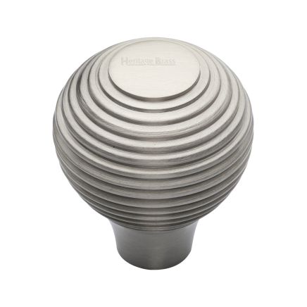 Heritage Brass Cabinet Knob Reeded Design 32mm Satin Nickel finish