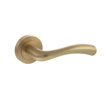 STATUS Texas Lever Door Handle on Round Rose - Satin Brass (Pair)