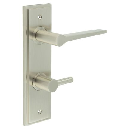 Knightsbridge Door Handle Din Bathroom Backplate Satin Nickel & Turn & Release - By Frelan Hardware - BUR-20SN-456SN-82SN
