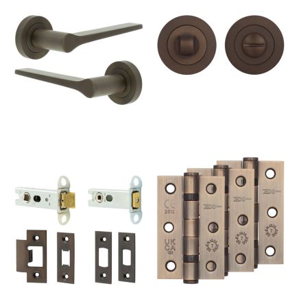 Complete Gio Door Handle Pack - Heavy Duty Tubular Bathroom (Standard Thumb Turn) - Dark Bronze - 76mm / 3-inch Hinges - JE-E31B3-DB