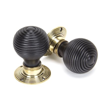 Ebony & Aged Brass Beehive Mortice/Rim Knob Set