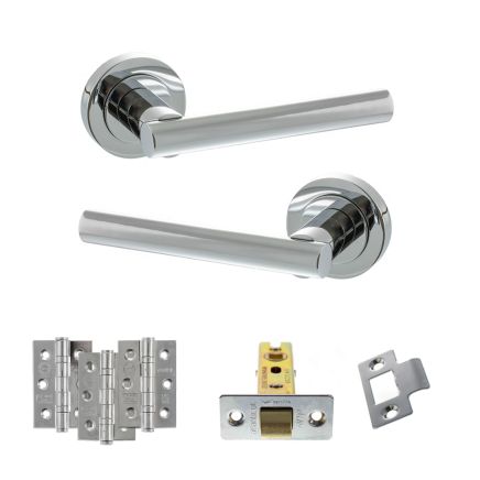 STATUS Nebraska Door Handle Pack (Latch Set - 2.5" CE Latch, 3" Fire Rated Hinges x3) - Polished Chrome