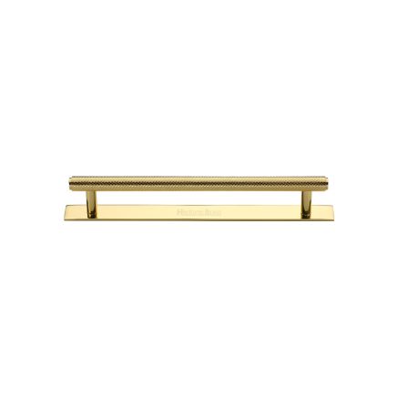 Heritage Brass Cabinet Pull Knurled Design with Plate 96mm CTC Polished Brass Finish