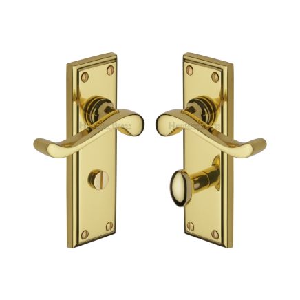 Heritage Brass Door Handle for Bathroom Edwardian Design Polished Brass finish