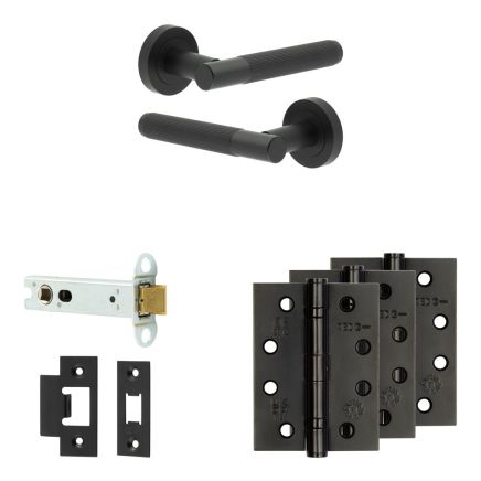 Complete Venice Door Handle Pack - Heavy Duty Latch - Matt Black - 102mm / 4-inch Hinges - JE-F22A-MB