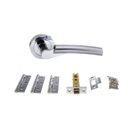 STATUS Florida Door Handle Pack (Latch Set - 3" CE Latch, 3" Fire Rated Hinges x3) - Satin Chrome/Polished Chrome