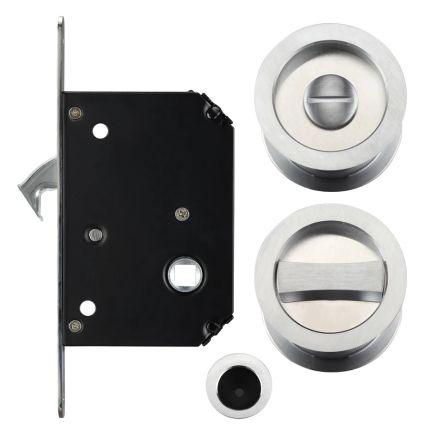 Zoo Hardware Sliding Door Lock Set - Suitable for 35-45mm Thick Doors - Satin Chrome