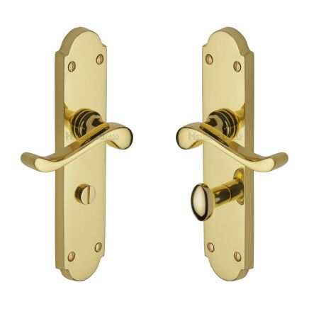 Heritage Brass Door Handle for Bathroom Savoy Long Design Polished Brass finish