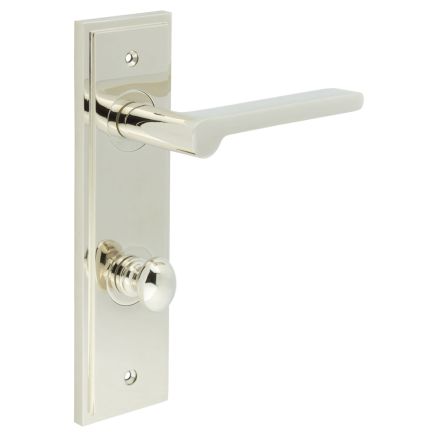 Fitzrovia Door Handle Din Bathroom Backplate Polished Nickel & Turn & Release - By Frelan Hardware - BUR-15PN-456PN-80PN