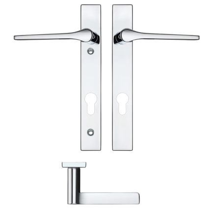 Zoo Hardware Draco Lever Euro Lock (92mm c/c) On Narrow Backplate - 220x32mm - Polished Chrome