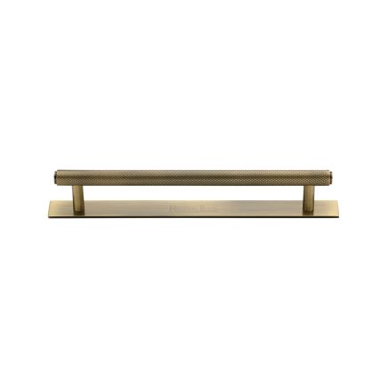 Heritage Brass Cabinet Pull Knurled Design with Plate 128mm CTC Antique Brass Finish