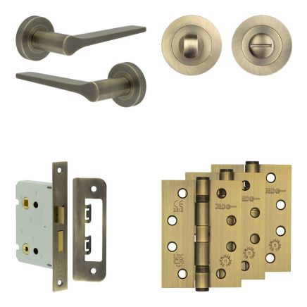 Complete Gio Door Handle Pack - Bathroom - Antique Brass - By Frelan Hardware - JE-E6A3-AB