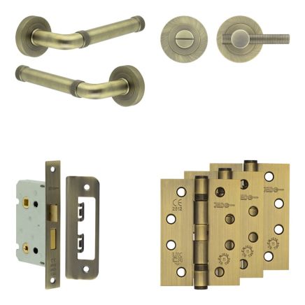 Complete Midtown Door Handle Pack - Bathroom - Antique Brass - By Frelan Hardware - JE-G5A1-AB