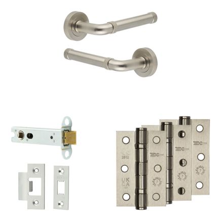 Complete Midtown Door Handle Pack - Heavy Duty Latch - Satin Nickel - 102mm / 3-inch Hinges - JE-G22B-SN
