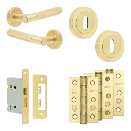Complete Bari Door Handle Pack - Sashlock - Satin Brass - 76mm / 3-inch Hinges - JE-D8B8-SB
