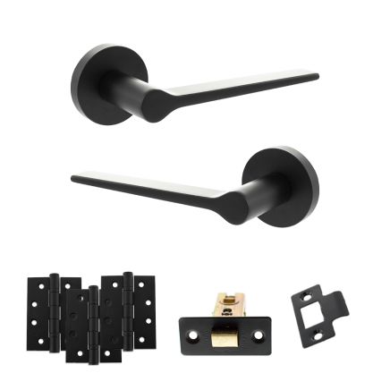 Senza Pari Laviano Door Handle Pack (Latch Set - 2.5" CE Latch, 4" Fire Rated Hinges x3) - Matt Black